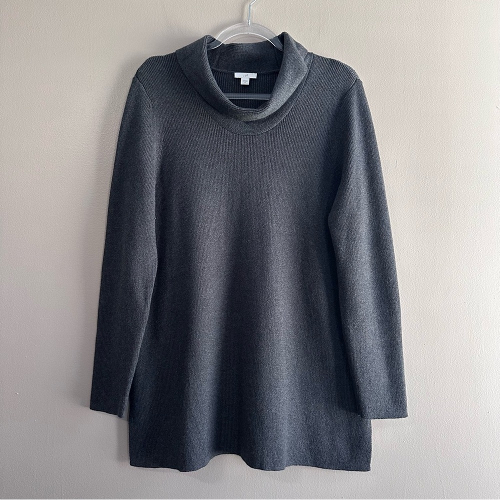 J. Jill Charcoal Gray Ribbed Knit Cowl Neck Classic Tunic Sweater Womens Medium